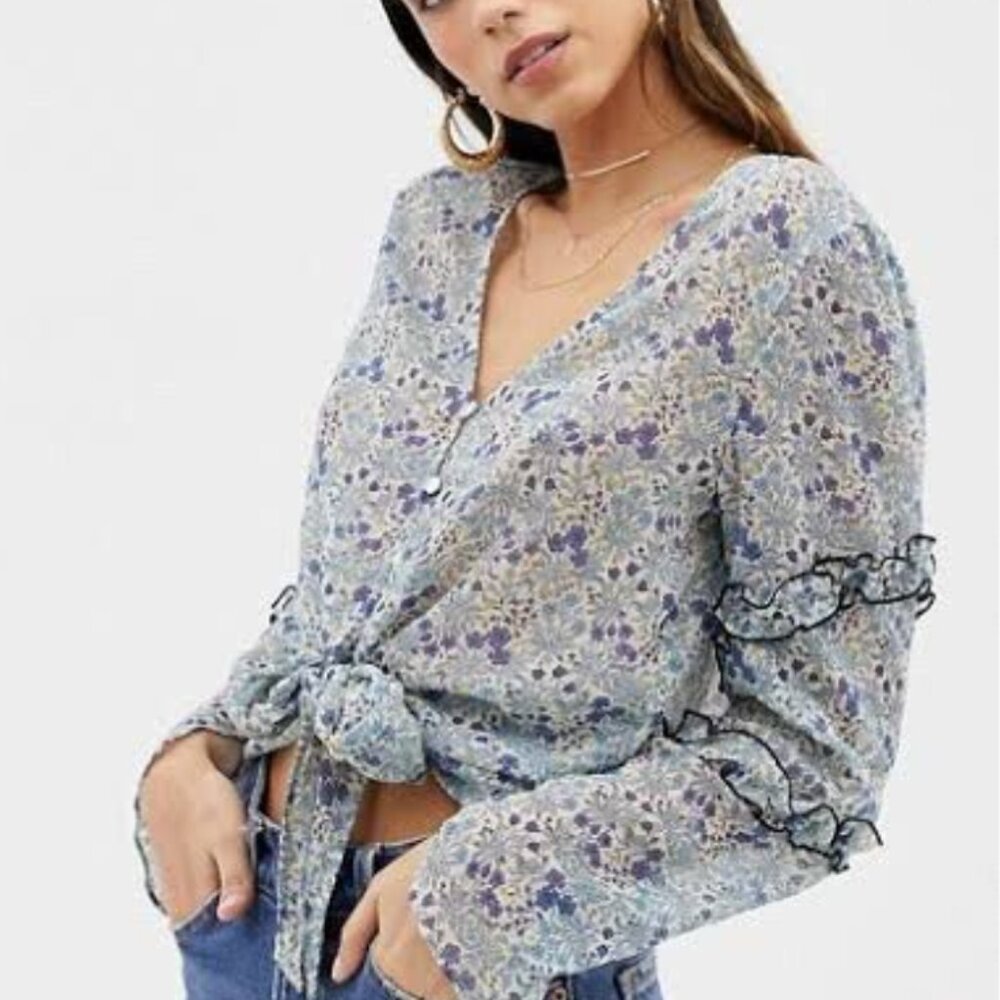 THE EAST ORDER Serena Sheer Long Sleeve Tie Front Blouse